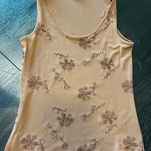 Nina Ricci Tan Floral Embroidered Tank Top